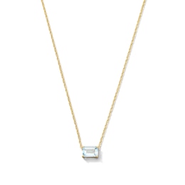 Emerald-Cut Aquamarine East West Solitaire Necklace in 10K Gold