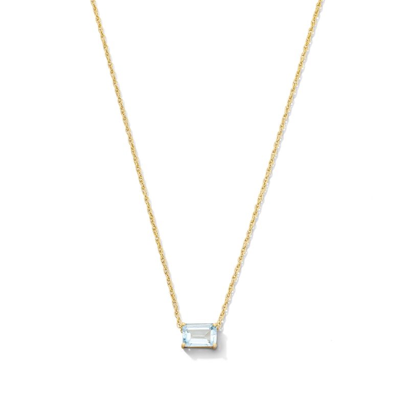 Emerald-Cut Aquamarine East West Solitaire Necklace in 10K Gold