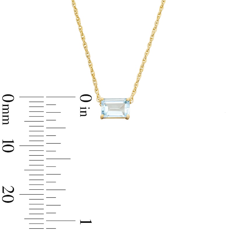 Emerald-Cut Aquamarine East West Solitaire Necklace in 10K Gold