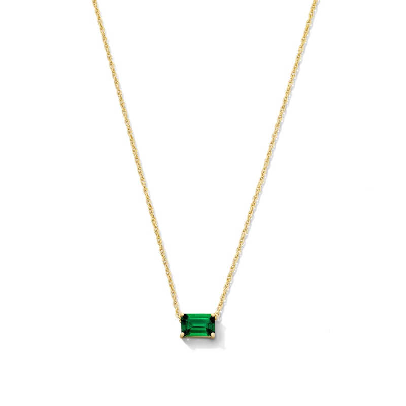Emerald-Cut Lab-Created Emerald East West Solitaire Necklace in 10K Gold