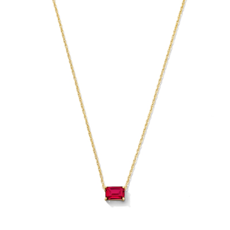 Emerald-Cut Lab-Created Ruby East West Solitaire Necklace in 10K Gold