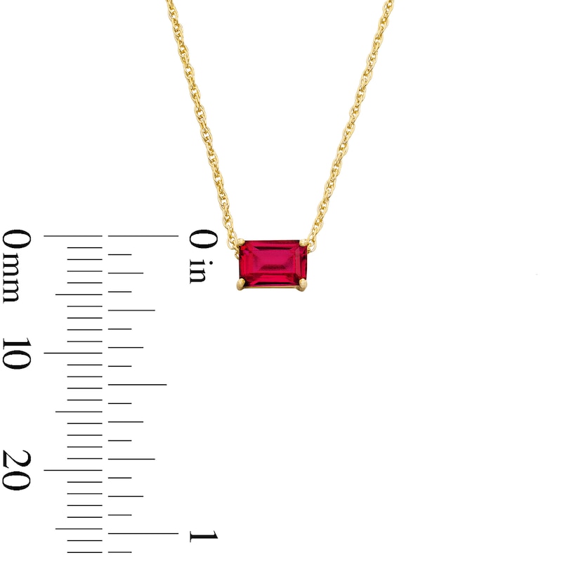 Emerald-Cut Lab-Created Ruby East West Solitaire Necklace in 10K Gold