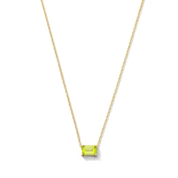 Emerald-Cut Peridot East West Solitaire Necklace in 10K Gold