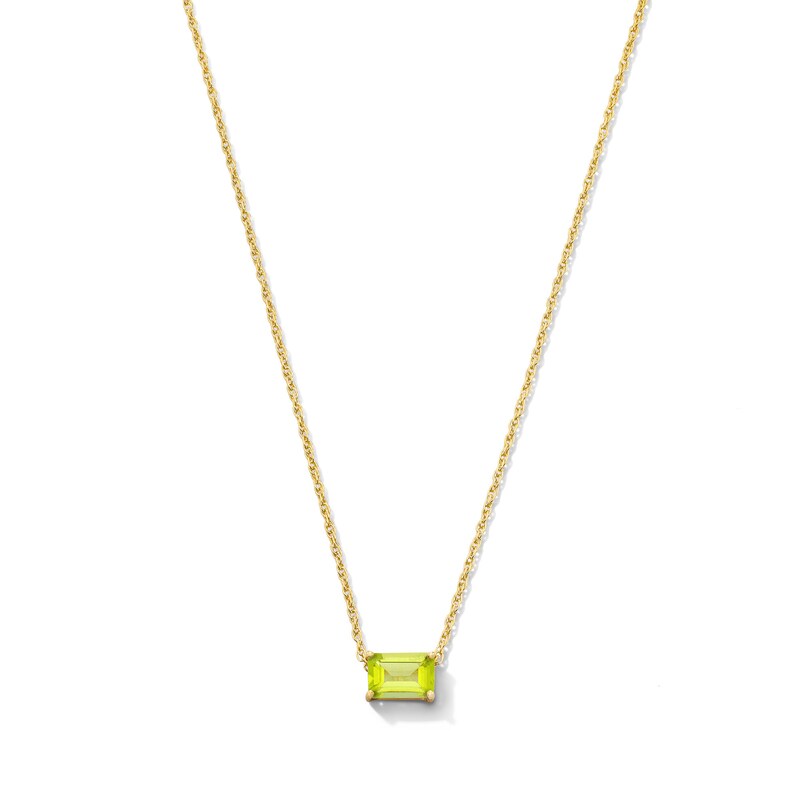 Main Image 1 of Emerald-Cut Peridot East West Solitaire Necklace in 10K Gold