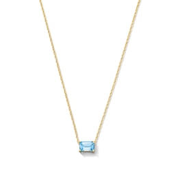 Emerald-Cut Swiss Blue Topaz East West Solitaire Necklace in 10K Gold
