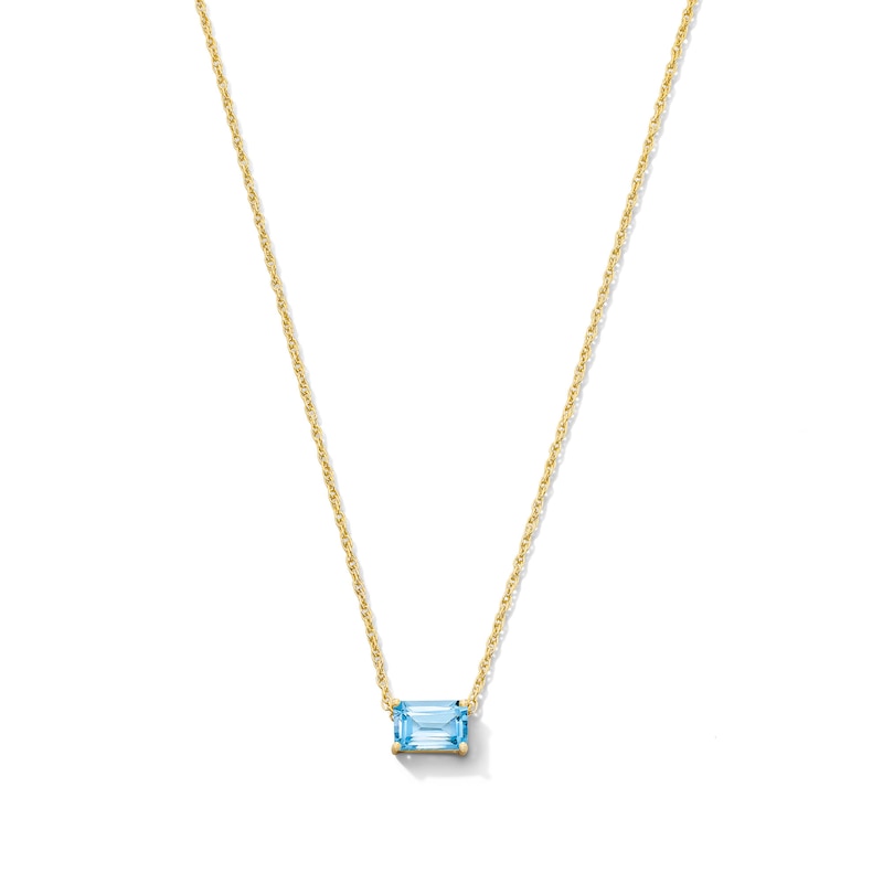 Main Image 1 of Emerald-Cut Swiss Blue Topaz East West Solitaire Necklace in 10K Gold