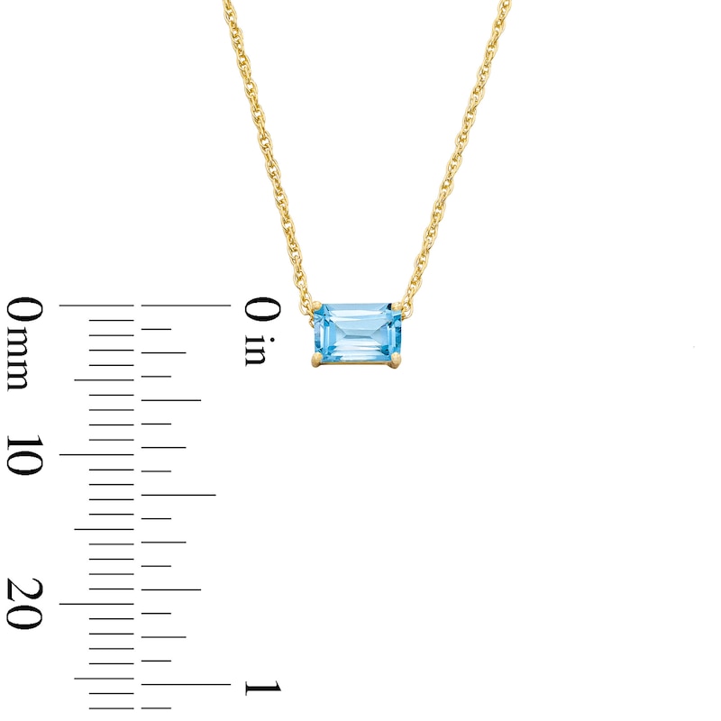 Main Image 3 of Emerald-Cut Swiss Blue Topaz East West Solitaire Necklace in 10K Gold