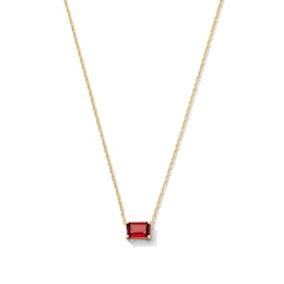Emerald-Cut Garnet East West Solitaire Necklace in 10K Gold