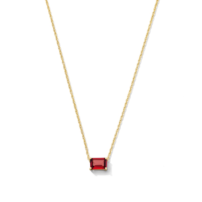 Main Image 1 of Emerald-Cut Garnet East West Solitaire Necklace in 10K Gold