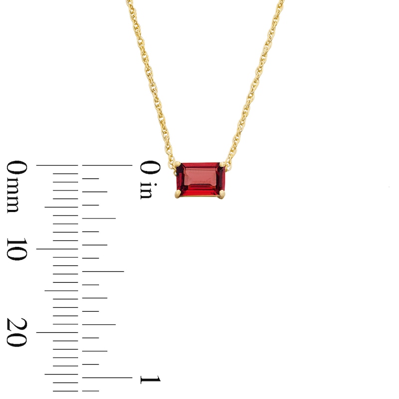 Main Image 3 of Emerald-Cut Garnet East West Solitaire Necklace in 10K Gold
