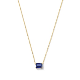 Emerald-Cut Blue Lab-Created Sapphire East West Solitaire Necklace in 10K Gold