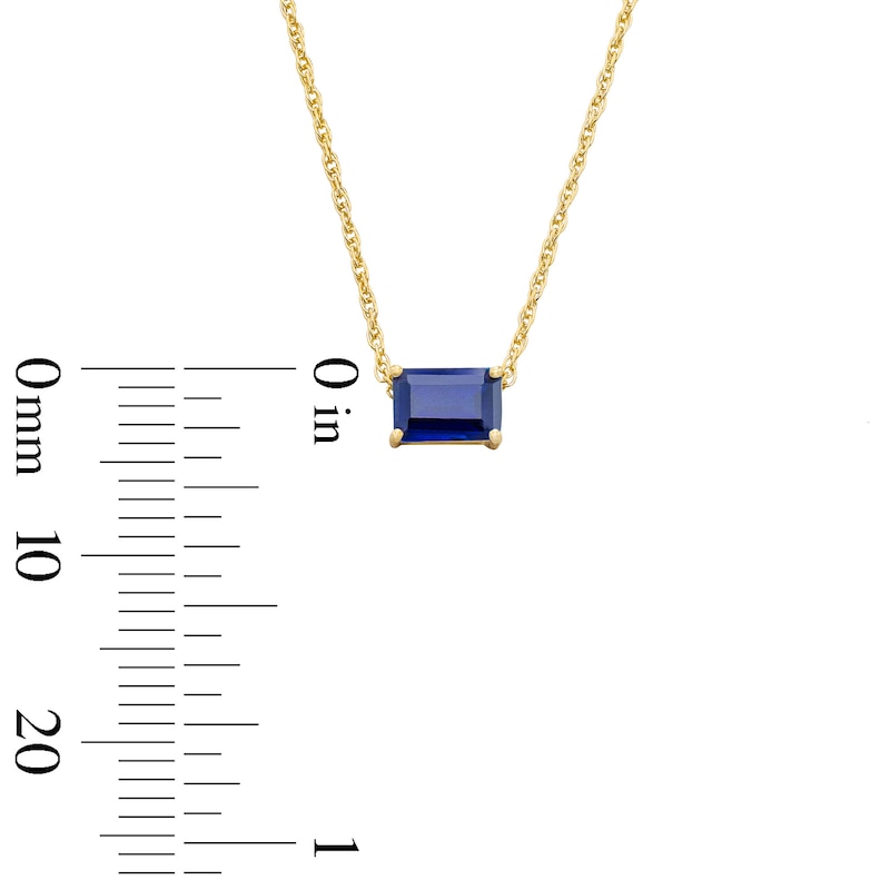 Main Image 3 of Emerald-Cut Blue Lab-Created Sapphire East West Solitaire Necklace in 10K Gold
