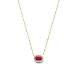 Emerald-Cut Lab-Created Ruby and 0.10 CT. T.W. Lab-Grown Diamond Necklace in 10K Gold (F/SI2)