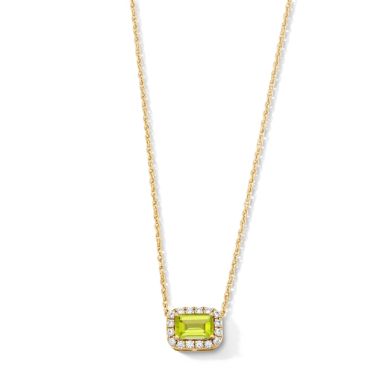 Emerald-Cut Peridot and 0.10 CT. T.W. Lab-Grown Diamond Necklace in 10K Gold (F/SI2)