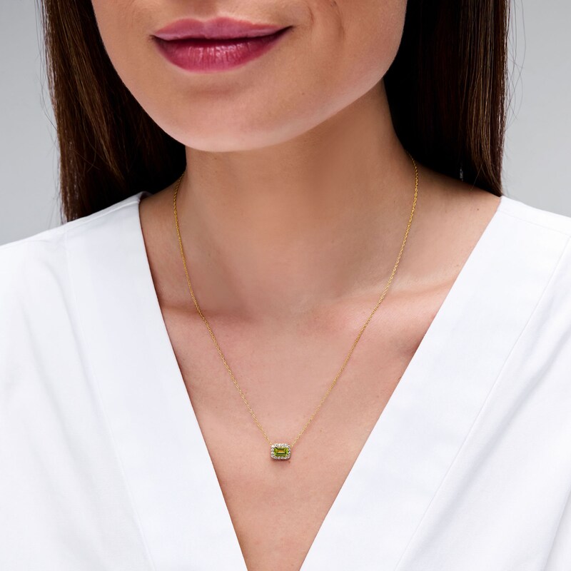 Emerald-Cut Peridot and 0.10 CT. T.W. Lab-Grown Diamond Necklace in 10K Gold (F/SI2)