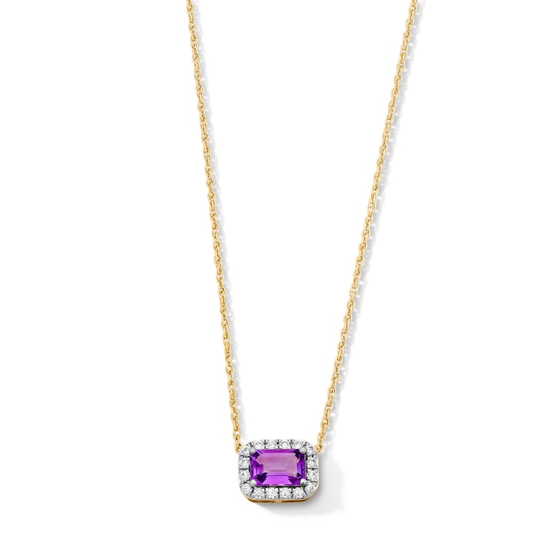 Emerald-Cut Amethyst and 0.10 CT. T.W. Lab-Grown Diamond Necklace in 10K Gold (F/SI2)