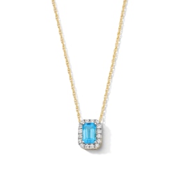 Emerald-Cut Swiss Blue Topaz and 0.10 CT. T.W. Lab-Grown Diamond Necklace in 10K Gold (F/SI2)