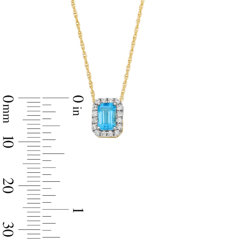 Main Image 3 of Emerald-Cut Swiss Blue Topaz and 0.10 CT. T.W. Lab-Grown Diamond Necklace in 10K Gold (F/SI2)