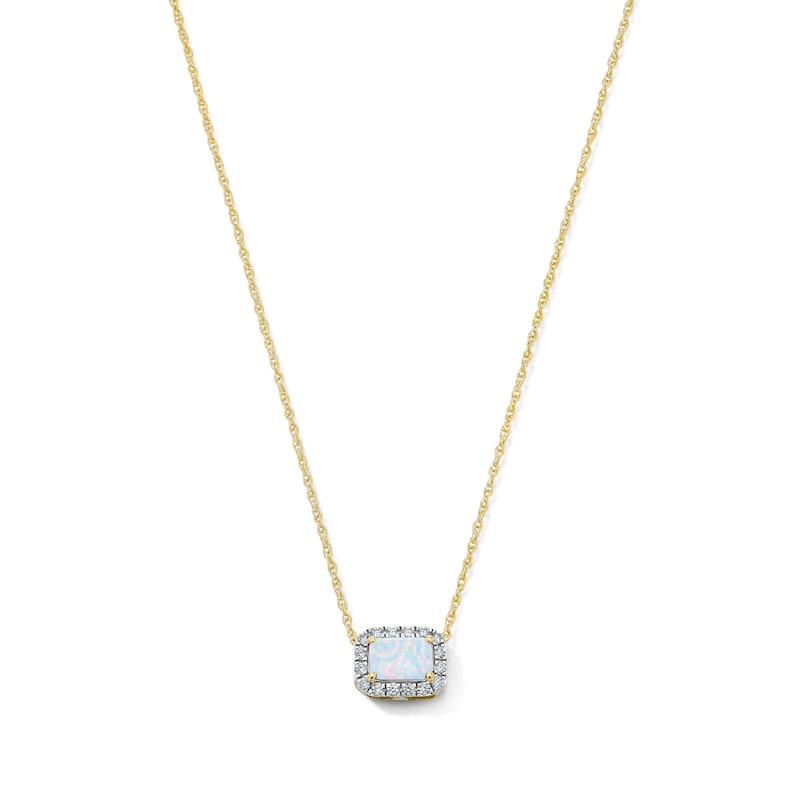 Emerald-Shaped Lab-Created Opal and 0.10 CT. T.W. Lab-Grown Diamond Necklace in 10K Gold (F/SI2)
