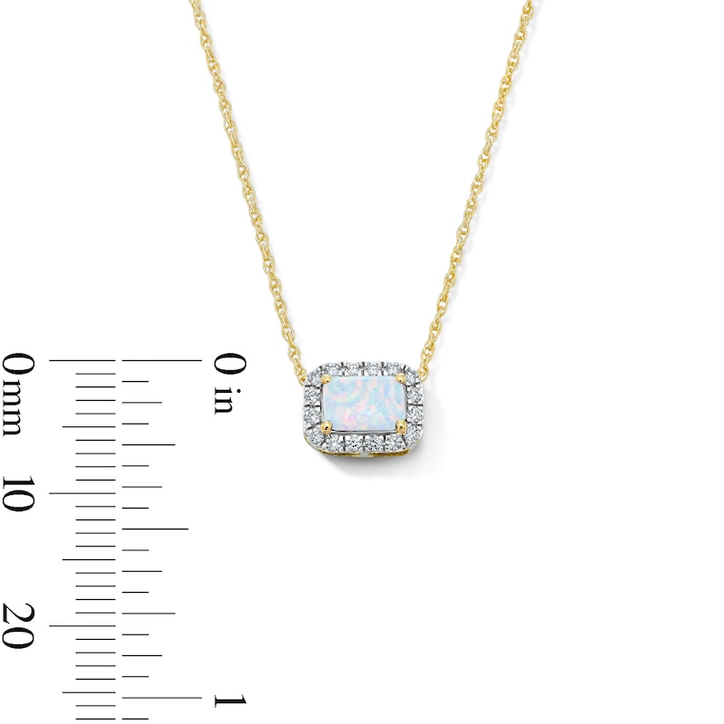 Emerald-Shaped Lab-Created Opal and 0.10 CT. T.W. Lab-Grown Diamond Necklace in 10K Gold (F/SI2)