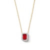 Thumbnail Image 1 of Emerald-Cut Lab-Created Ruby and 0.10 CT. T.W. Lab-Grown Diamond Necklace in 10K Gold (F/SI2)