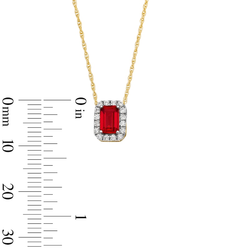 Emerald-Cut Lab-Created Ruby and 0.10 CT. T.W. Lab-Grown Diamond Necklace in 10K Gold (F/SI2)