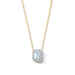 Emerald-Cut Aquamarine and 0.10 CT. T.W. Lab-Grown Diamond Necklace in 10K Gold (F/SI2)