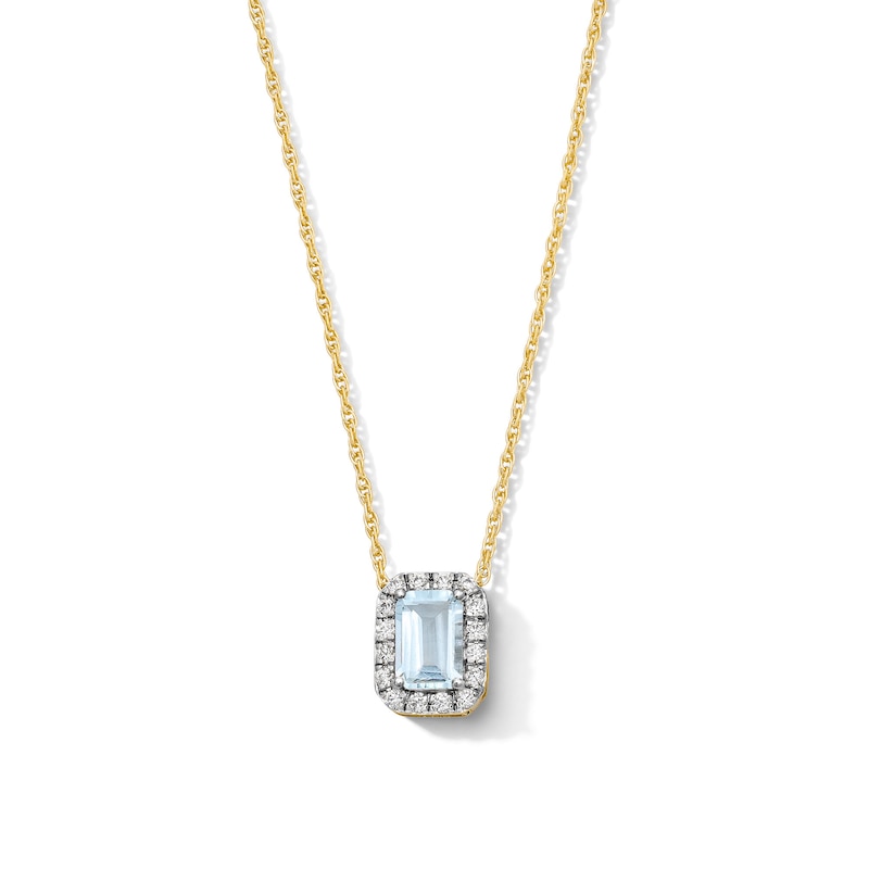 Emerald-Cut Aquamarine and 0.10 CT. T.W. Lab-Grown Diamond Necklace in 10K Gold (F/SI2)