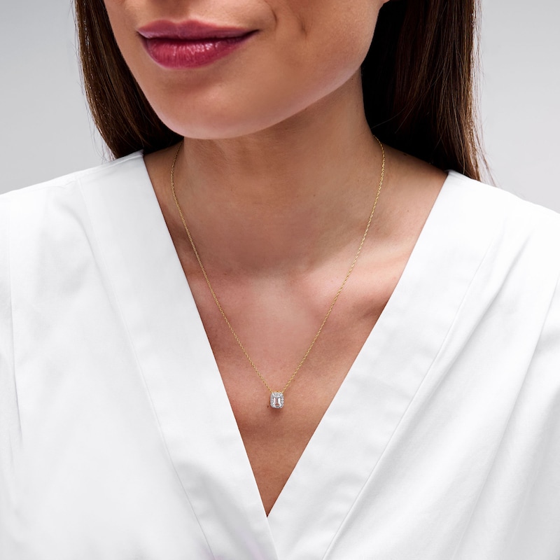 Emerald-Cut Aquamarine and 0.10 CT. T.W. Lab-Grown Diamond Necklace in 10K Gold (F/SI2)