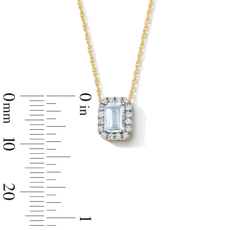 Emerald-Cut Aquamarine and 0.10 CT. T.W. Lab-Grown Diamond Necklace in 10K Gold (F/SI2)