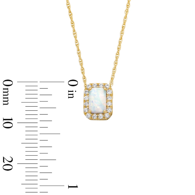 Emerald-Shaped Lab-Created Opal and 0.10 CT. T.W. Lab-Grown Diamond Necklace in 10K Gold (F/SI2)