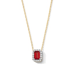 Emerald-Cut Garnet and 0.10 CT. T.W. Lab-Grown Diamond Necklace in 10K Gold (F/SI2)