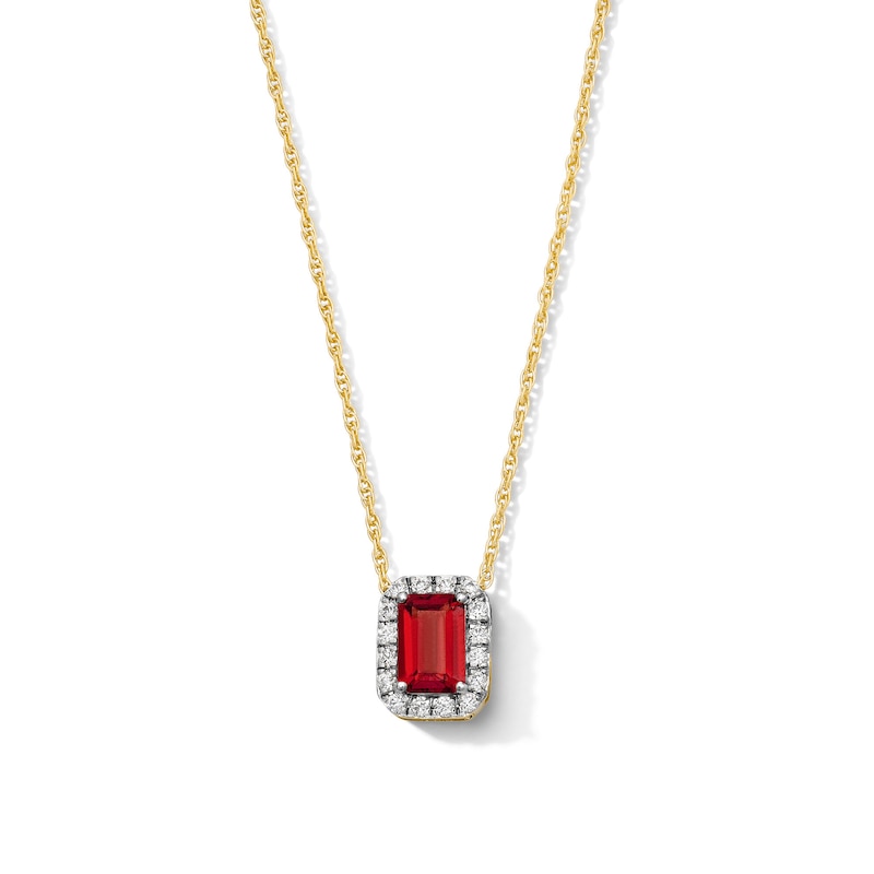 Main Image 1 of Emerald-Cut Garnet and 0.10 CT. T.W. Lab-Grown Diamond Necklace in 10K Gold (F/SI2)