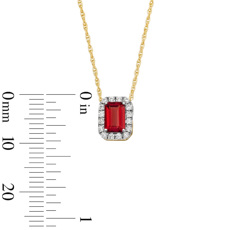 Main Image 3 of Emerald-Cut Garnet and 0.10 CT. T.W. Lab-Grown Diamond Necklace in 10K Gold (F/SI2)