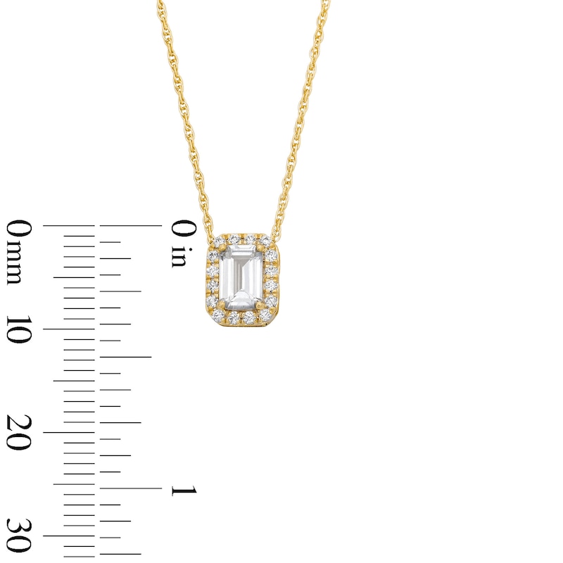 Emerald-Cut Lab-Created Sapphire and 0.10 CT. T.W. Lab-Grown Diamond Necklace in 10K Gold (F/SI2