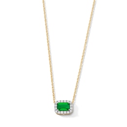 Emerald-Cut Lab-Created Emerald and 0.10 CT. T.W. Lab-Grown Diamond Necklace in 10K Gold (F/SI2)