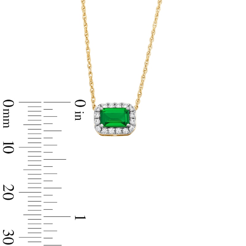 Emerald-Cut Lab-Created Emerald and 0.10 CT. T.W. Lab-Grown Diamond Necklace in 10K Gold (F/SI2)