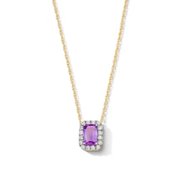 Emerald-Cut Amethyst and 0.10 CT. T.W. Lab-Grown Diamond Necklace in 10K Gold (F/SI2)