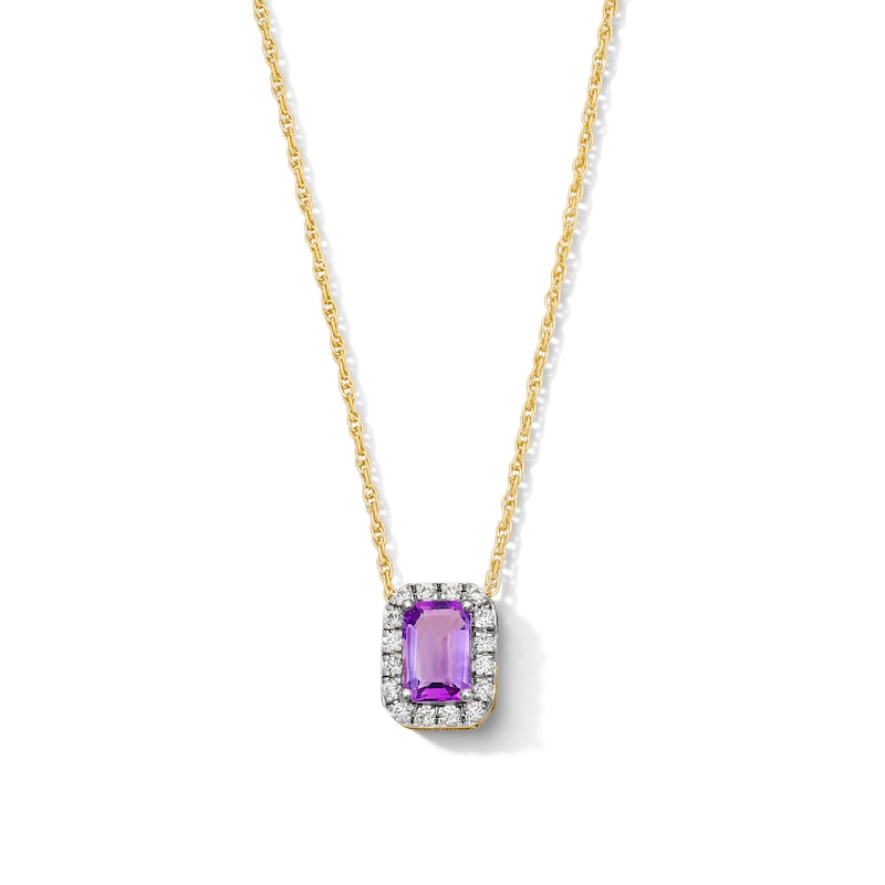 Emerald-Cut Amethyst and 0.10 CT. T.W. Lab-Grown Diamond Necklace in 10K Gold (F/SI2)