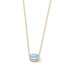 Emerald-Cut Aquamarine and 0.10 CT. T.W. Lab-Grown Diamond Necklace in 10K Gold (F/SI2)