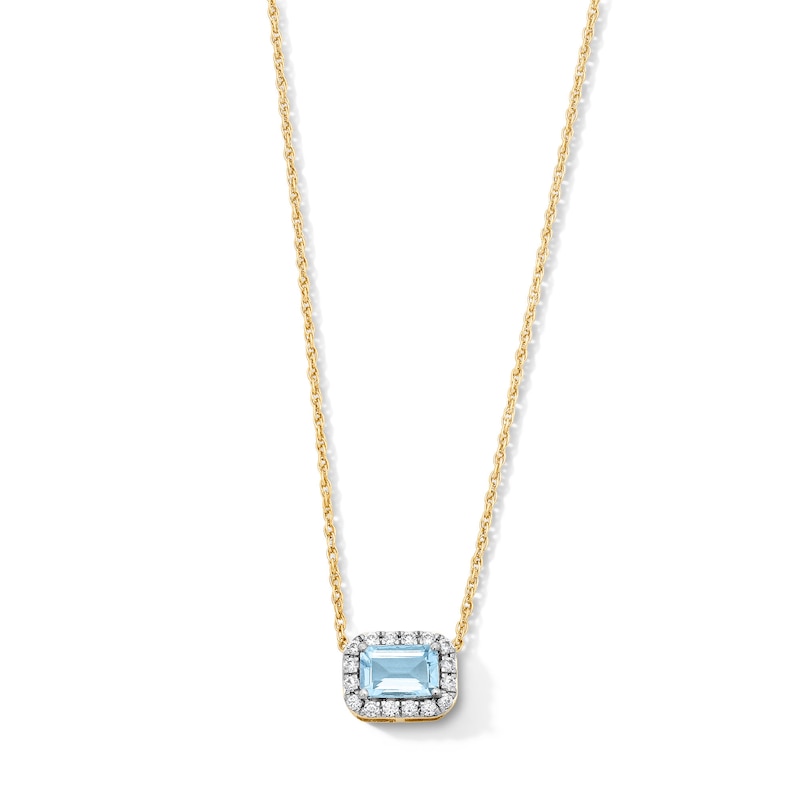 Emerald-Cut Aquamarine and 0.10 CT. T.W. Lab-Grown Diamond Necklace in 10K Gold (F/SI2)