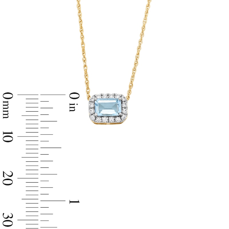 Emerald-Cut Aquamarine and 0.10 CT. T.W. Lab-Grown Diamond Necklace in 10K Gold (F/SI2)