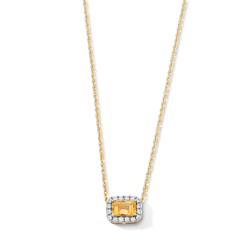 Main Image 1 of Emerald-Cut Citrine and 0.10 CT. T.W. Lab-Grown Diamond Necklace in 10K Gold (F/SI2)