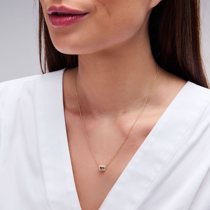 Main Image 2 of Emerald-Cut Citrine and 0.10 CT. T.W. Lab-Grown Diamond Necklace in 10K Gold (F/SI2)