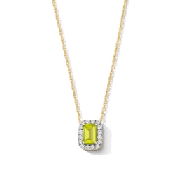 Emerald-Cut Peridot and 0.10 CT. T.W. Lab-Grown Diamond Necklace in 10K Gold (F/SI2)