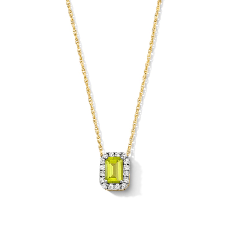 Emerald-Cut Peridot and 0.10 CT. T.W. Lab-Grown Diamond Necklace in 10K Gold (F/SI2)