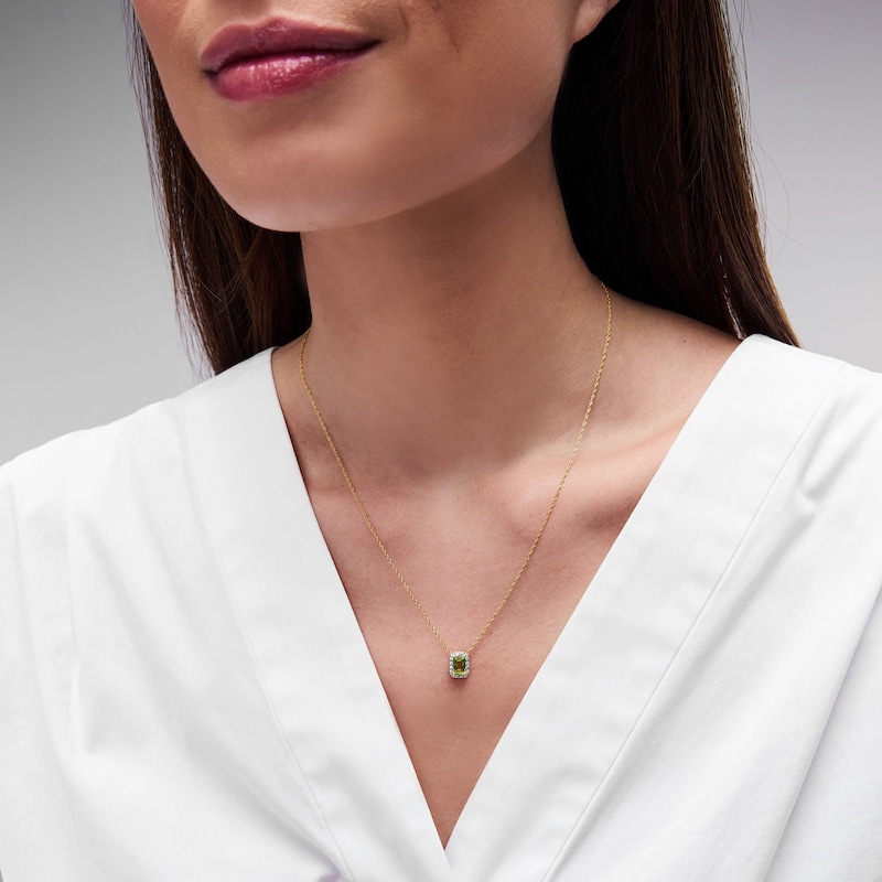 Emerald-Cut Peridot and 0.10 CT. T.W. Lab-Grown Diamond Necklace in 10K Gold (F/SI2)