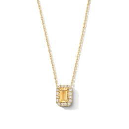 Emerald-Cut Citrine and 0.10 CT. T.W. Lab-Grown Diamond Necklace in 10K Gold (F/SI2)