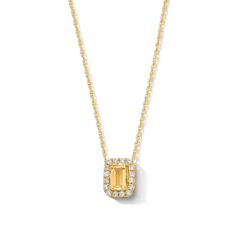 Main Image 1 of Emerald-Cut Citrine and 0.10 CT. T.W. Lab-Grown Diamond Necklace in 10K Gold (F/SI2)
