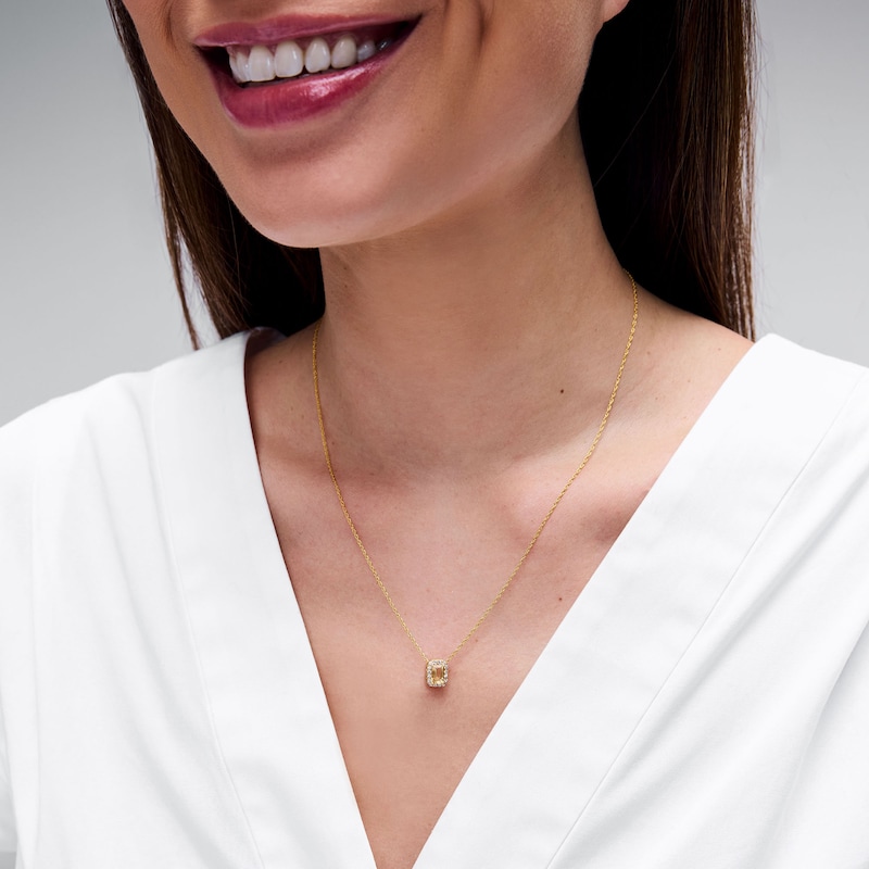 Main Image 2 of Emerald-Cut Citrine and 0.10 CT. T.W. Lab-Grown Diamond Necklace in 10K Gold (F/SI2)